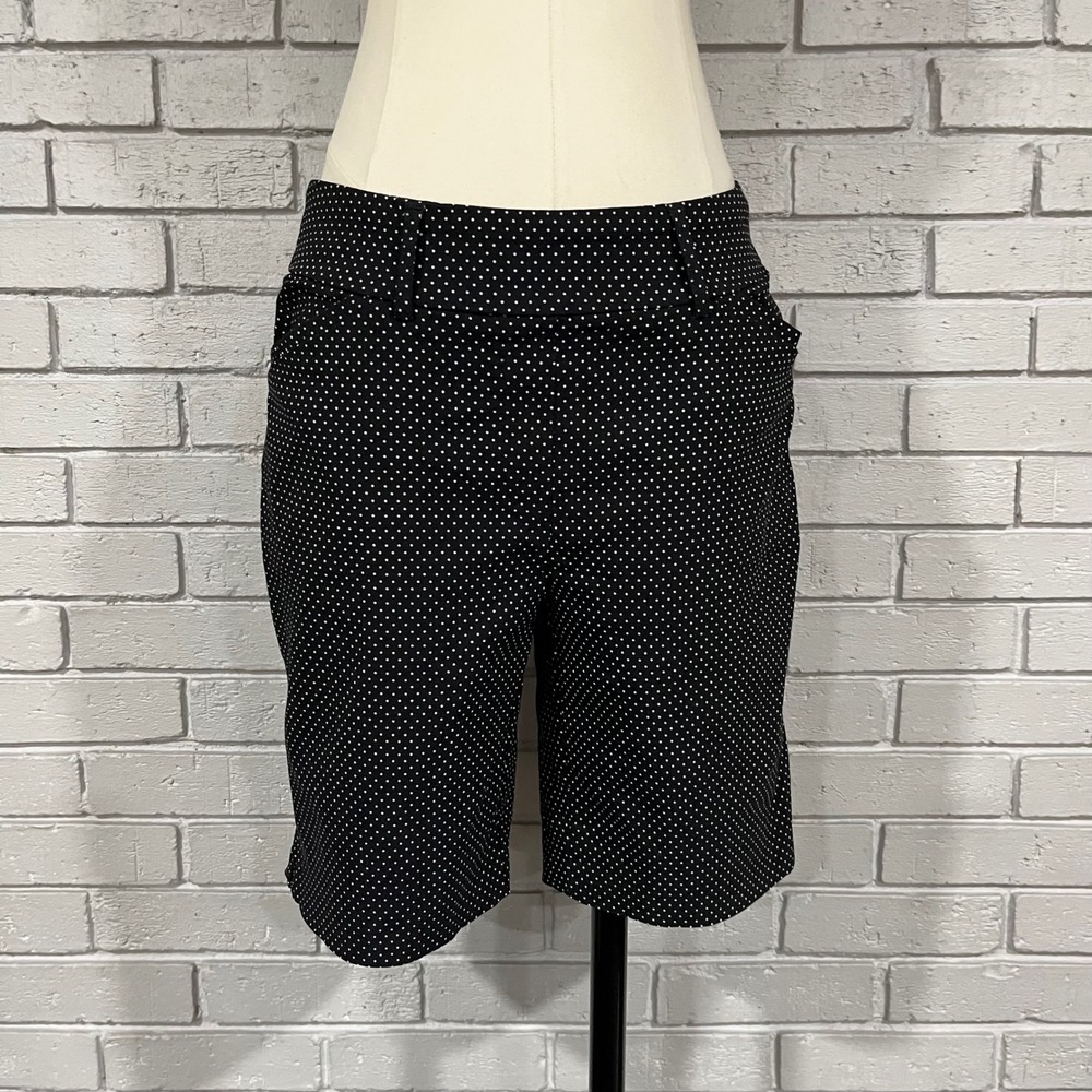 Hilary Radley Black White Polka Dot Bermuda Shorts Preppy Stretch M